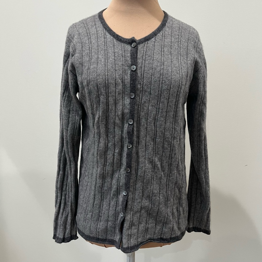 Aquascutum Vintage Grey Ribbed Knit Button Down Long Sleeve Cardigan Sweater M